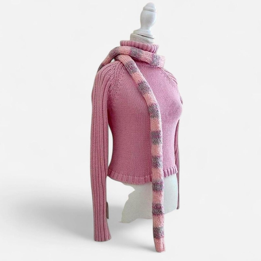 Pink and Gray Knitted Scarf